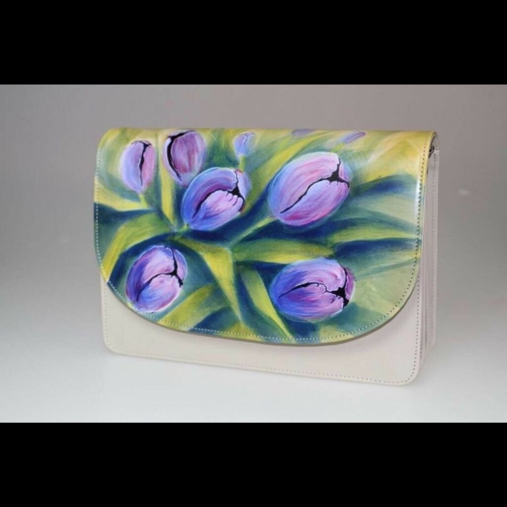 New Authentic Hand painted Floral Genuine Leather Bambas Bag with strap